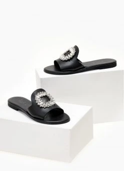 Σανδάλια δερμάτινα με πέτρες Iris - Μαύρο -The Fashion Project κατάστημα sandalia dermatina iris me petres 104319 fbt8