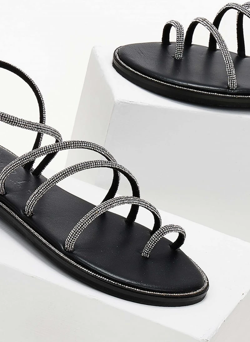 Σανδάλια δερμάτινα με στρας λουράκια Iris - Μαύρο/Ασημί 5 Σανδάλια δερμάτινα με στρας λουράκια Iris - Μαύρο/Ασημί - Image 3