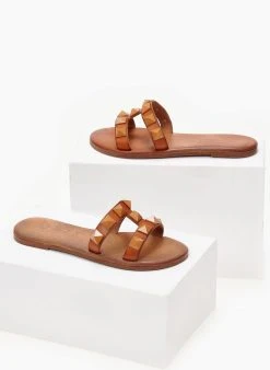 Σανδάλια δερμάτινα με τρουκς Iris - Ταμπά -The Fashion Project κατάστημα sandalia dermatina iris me trouks 102673 4rkn