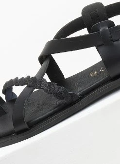 Σανδάλια δερμάτινα με Glitter Estil - Μαύρο -The Fashion Project κατάστημα sandalia dermatina me glitter estil 110494 mh3i
