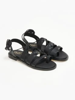 Σανδάλια δερμάτινα με κορδόνια Estil - Μαύρο -The Fashion Project κατάστημα sandalia dermatina me kordonia estil 110500 1d0r