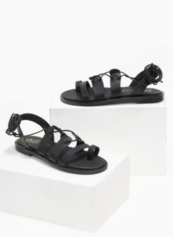 Σανδάλια δερμάτινα με κορδόνια Estil - Μαύρο -The Fashion Project κατάστημα sandalia dermatina me kordonia estil 110500 f5ni