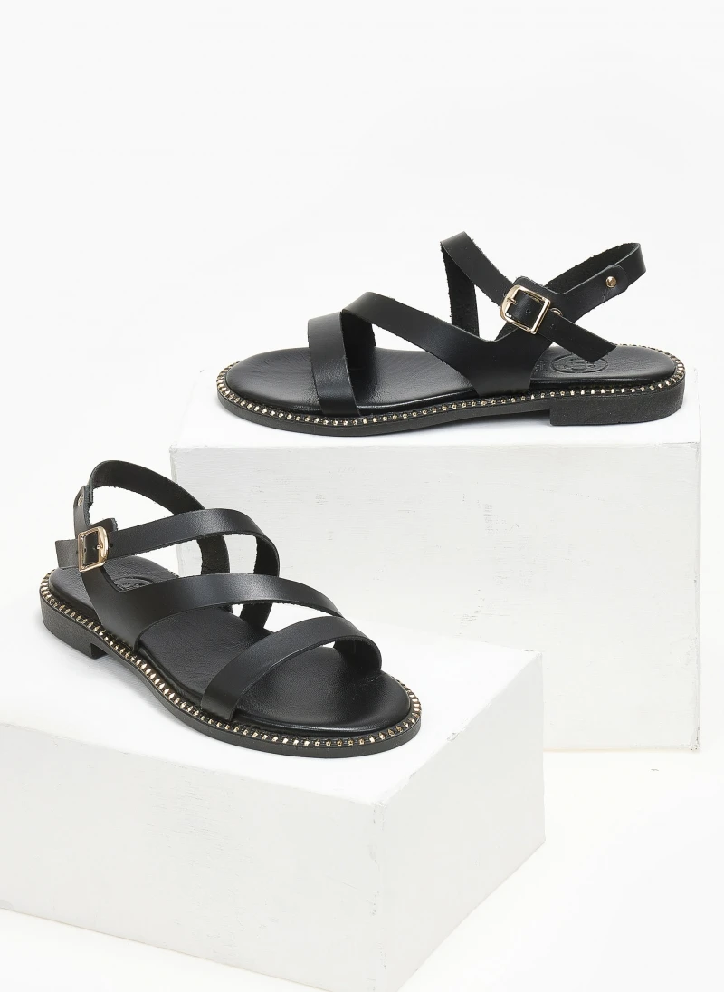 Σανδάλια δερμάτινα με λοξά λουράκια Tfp - Μαύρο 5 Σανδάλια δερμάτινα με λοξά λουράκια Tfp - Μαύρο - Image 3