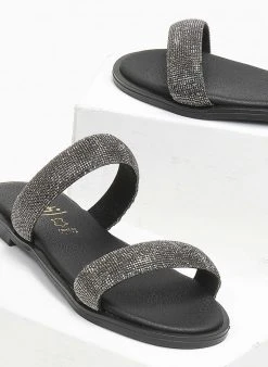 Σανδάλια δερμάτινα με στρας Estil - Μαύρο -The Fashion Project κατάστημα sandalia dermatina me stras estil 111629 su2o