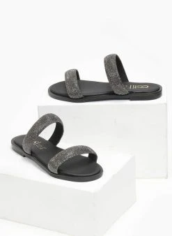 Σανδάλια δερμάτινα με στρας Estil - Μαύρο -The Fashion Project κατάστημα sandalia dermatina me stras estil 111629 xn1w