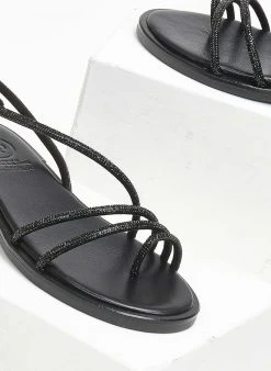 Σανδάλια δερμάτινα με στρας λουράκια Tfp - Μαύρο -The Fashion Project κατάστημα sandalia dermatina me stras lourakia tfp 111747 6v7k