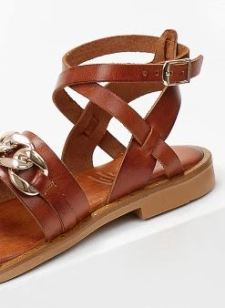 Σανδάλια δερμάτινα με αλυσίδα Tfp - Ταμπά -The Fashion Project κατάστημα sandalia dermatina tfp me alusida 102868 e0or