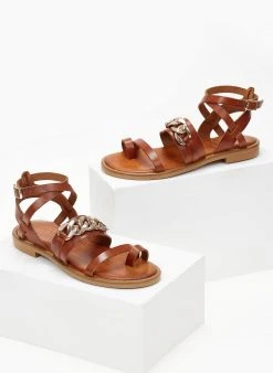 Σανδάλια δερμάτινα με αλυσίδα Tfp - Ταμπά -The Fashion Project κατάστημα sandalia dermatina tfp me alusida 102868 ffo1