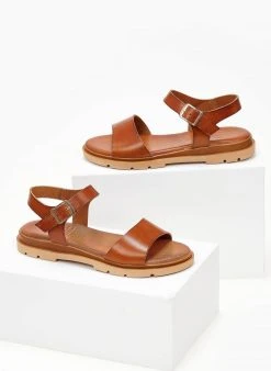 Σανδάλια δερμάτινα με μία φάσα Tfp - Tαμπά -The Fashion Project κατάστημα sandalia dermatina tfp me anatomiki sola 103722 1ccj