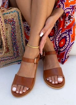 Σανδάλια δερμάτινα με μία φάσα Tfp - Tαμπά