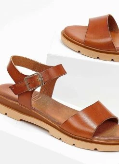 Σανδάλια δερμάτινα με μία φάσα Tfp - Tαμπά -The Fashion Project κατάστημα sandalia dermatina tfp me anatomiki sola 103722 l90i