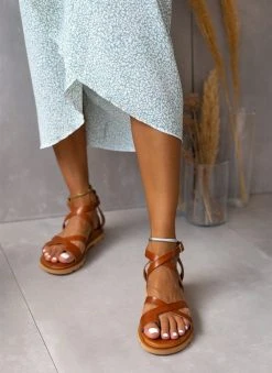 Σανδάλια δερμάτινα με χιατί λουράκια Tfp - Ταμπά -The Fashion Project κατάστημα sandalia dermatina tfp me comfort sola 103721 c05t