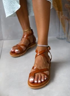 Σανδάλια δερμάτινα με χιατί λουράκια Tfp - Ταμπά