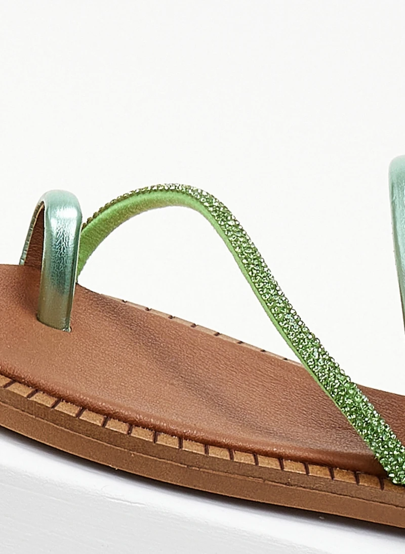 Σανδάλια δερμάτινα με λοξό στρας λουράκι Tfp - Πράσινο 5 Σανδάλια δερμάτινα με λοξό στρας λουράκι Tfp - Πράσινο - Image 3