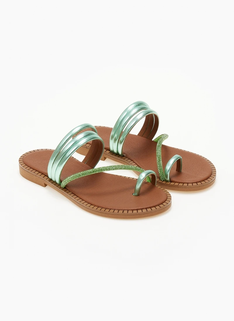 Σανδάλια δερμάτινα με λοξό στρας λουράκι Tfp - Πράσινο 4 Σανδάλια δερμάτινα με λοξό στρας λουράκι Tfp - Πράσινο - Image 2