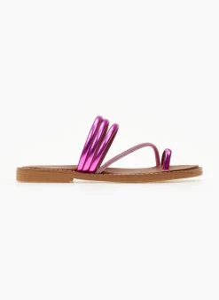 Σανδάλια δερμάτινα με λοξό στρας λουράκι Tfp - Φούξια -The Fashion Project κατάστημα sandalia dermatina tfp me lokso strass louraki 105318 fuku