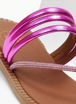 Σανδάλια δερμάτινα με λοξό στρας λουράκι Tfp - Φούξια -The Fashion Project κατάστημα sandalia dermatina tfp me lokso strass louraki 105318 jhfz