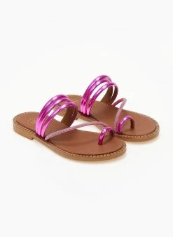 Σανδάλια δερμάτινα με λοξό στρας λουράκι Tfp - Φούξια -The Fashion Project κατάστημα sandalia dermatina tfp me lokso strass louraki 105318 tumw