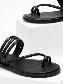 Σανδάλια δερμάτινα με λοξό στρας λουράκι Tfp - Μαύρο -The Fashion Project κατάστημα sandalia dermatina tfp me lokso strass louraki 105334 ah28