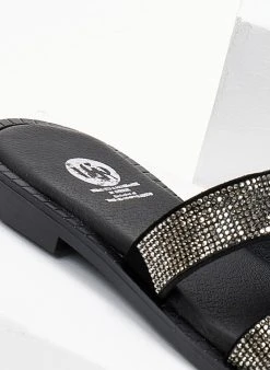 Σανδάλια δερμάτινα με στρας Tfp - Μαύρο -The Fashion Project κατάστημα sandalia dermatina tfp me mikra strass 105068 0evw