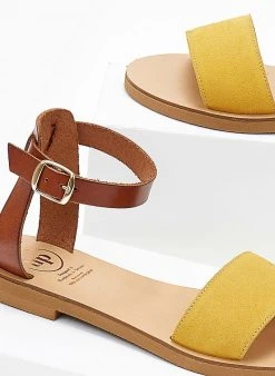 Σανδάλια δερμάτινα με μπαρέτα Tfp - Κίτρινο -The Fashion Project κατάστημα sandalia dermatina tfp me mpareta 104233 atjm