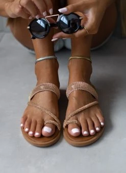 Σανδάλια δερμάτινα με στρας Tfp - Χαλκός -The Fashion Project κατάστημα sandalia dermatina tfp me strass 105416 ot8k