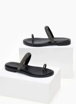 Σανδάλια δερμάτινα με στρας λουράκι Tfp - Μαύρο -The Fashion Project κατάστημα sandalia dermatina tfp me strass louraki 104051 bztl