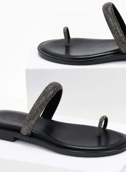 Σανδάλια δερμάτινα με στρας λουράκι Tfp - Μαύρο -The Fashion Project κατάστημα sandalia dermatina tfp me strass louraki 104051 gg3z