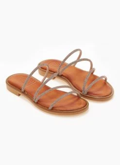 Σανδάλια δερμάτινα με στρας λουράκια Tfp - Χαλκός -The Fashion Project κατάστημα sandalia dermatina tfp me strass lourakia 101688 4ikg