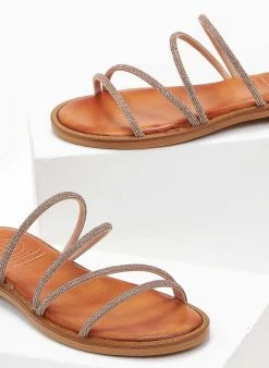 Σανδάλια δερμάτινα με στρας λουράκια Tfp - Χαλκός -The Fashion Project κατάστημα sandalia dermatina tfp me strass lourakia 101688 bo23