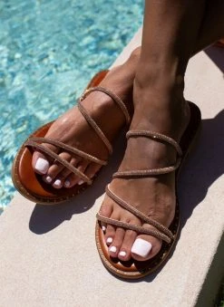 Σανδάλια δερμάτινα με στρας λουράκια Tfp - Χαλκός