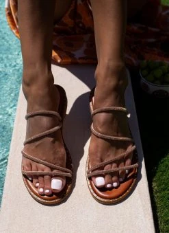 Σανδάλια δερμάτινα με στρας λουράκια Tfp - Χαλκός -The Fashion Project κατάστημα sandalia dermatina tfp me strass lourakia 101688 v0ue