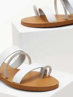 The Fashion Project Σανδάλια δερμάτινα με λουράκια και Strass Estil - Λευκό -The Fashion Project κατάστημα sandalia estil dermatina me leptes fases kai stras 105455 kzon