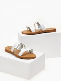 The Fashion Project Σανδάλια δερμάτινα με λουράκια και Strass Estil - Λευκό