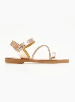 Σανδάλια δερμάτινα με λοξό Strass λουράκι Estil - Χαλκός