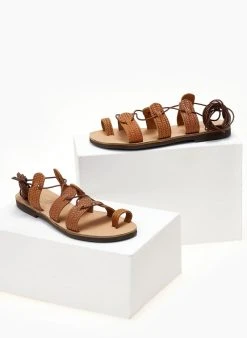 Σανδάλια δερμάτινα με κορδόνια Estil - Ταμπά -The Fashion Project κατάστημα sandalia estil dermatina me pattern psatha 104742 b928