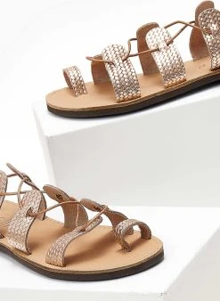Σανδάλια δερμάτινα με κορδόνια Estil - Χαλκός -The Fashion Project κατάστημα sandalia estil dermatina me pattern psatha 104743 gbkb