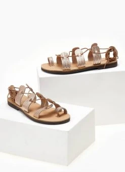 Σανδάλια δερμάτινα με κορδόνια Estil - Χαλκός -The Fashion Project κατάστημα sandalia estil dermatina me pattern psatha 104743 whd9