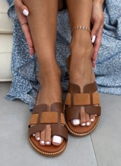 Σανδάλια δερμάτινα με περαστή φάσα Estil - Ταμπά