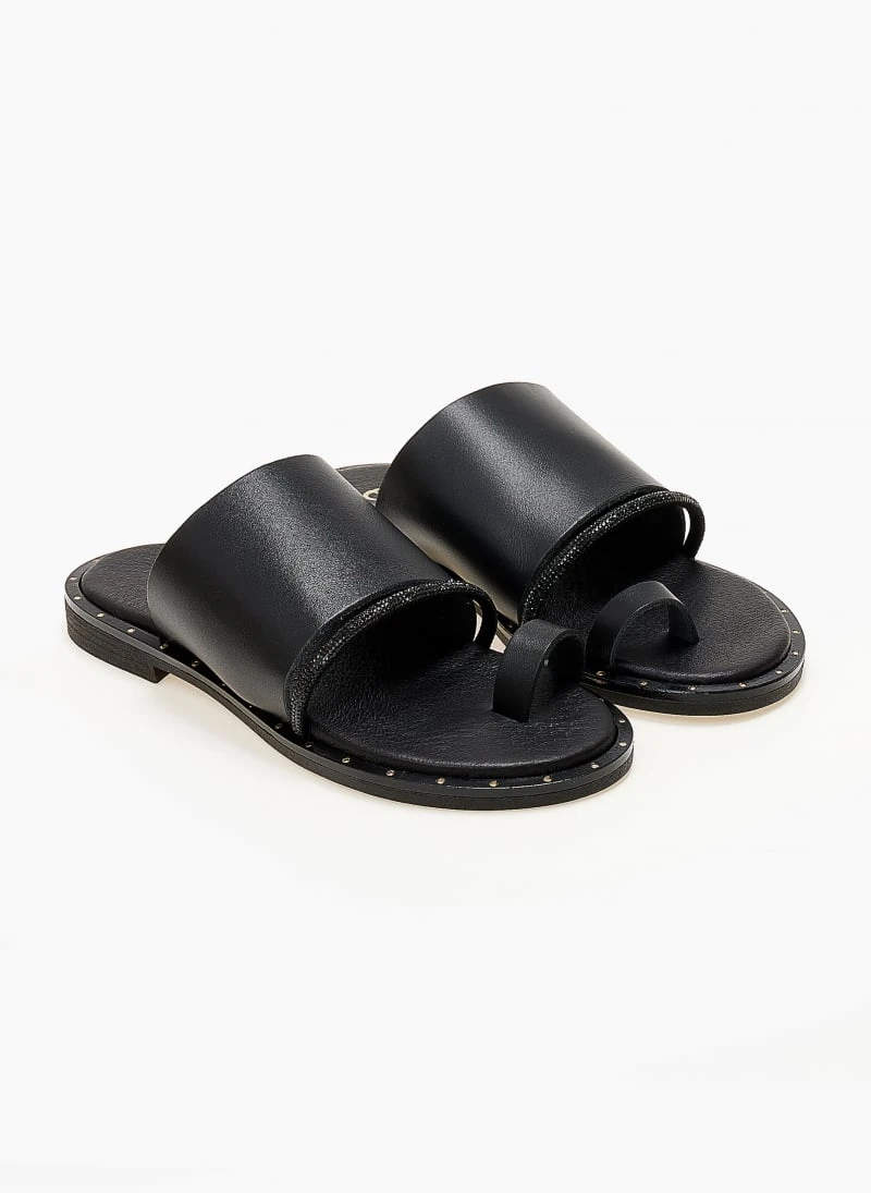 Σανδάλια δερμάτινα με στρας Estil - Μαύρο 6 Σανδάλια δερμάτινα με στρας Estil - Μαύρο - Image 4