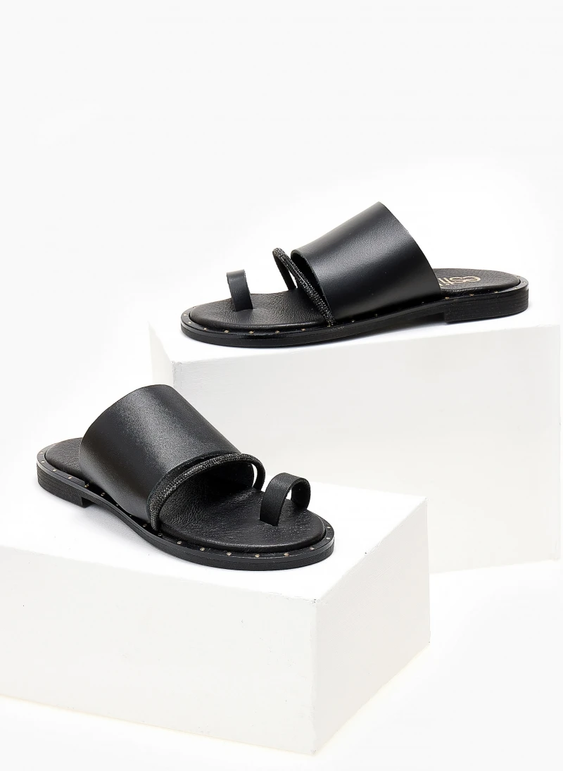 Σανδάλια δερμάτινα με στρας Estil - Μαύρο 4 Σανδάλια δερμάτινα με στρας Estil - Μαύρο - Image 2