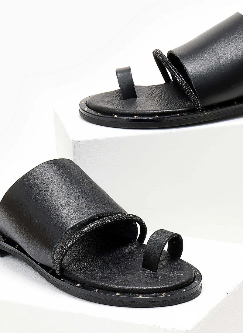 Σανδάλια δερμάτινα με στρας Estil - Μαύρο 5 Σανδάλια δερμάτινα με στρας Estil - Μαύρο - Image 3
