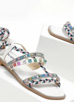 The Fashion Project Σανδάλια με τρουκς και κορδόνια - Λευκό -The Fashion Project κατάστημα sandalia lace up me xrwmatista trouks 104647 sldo