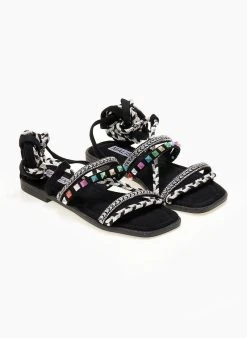 The Fashion Project Σανδάλια με τρουκς και κορδόνια - Μαύρο -The Fashion Project κατάστημα sandalia lace up me xrwmatista trouks 104648 5c3p
