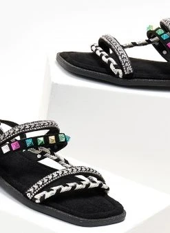 The Fashion Project Σανδάλια με τρουκς και κορδόνια - Μαύρο -The Fashion Project κατάστημα sandalia lace up me xrwmatista trouks 104648 kzk9