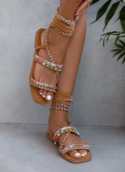 The Fashion Project Σανδάλια με τρουκς και κορδόνια - Κάμελ