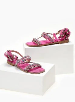 The Fashion Project Σανδάλια με τρουκς και κορδόνια - Φούξια -The Fashion Project κατάστημα sandalia lace up me xrwmatista trouks 104650 j8od