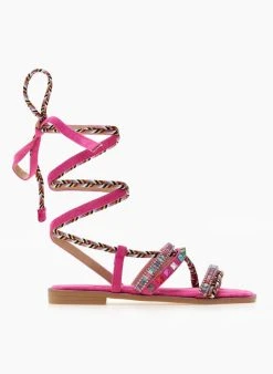 The Fashion Project Σανδάλια με τρουκς και κορδόνια - Φούξια -The Fashion Project κατάστημα sandalia lace up me xrwmatista trouks 104650 ljae