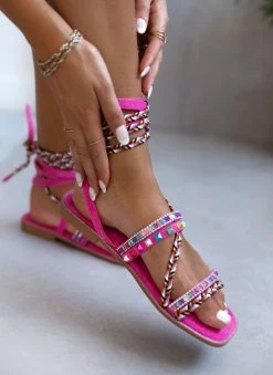 The Fashion Project Σανδάλια με τρουκς και κορδόνια - Φούξια -The Fashion Project κατάστημα sandalia lace up me xrwmatista trouks 104650 rjk2
