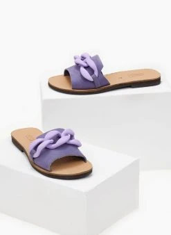 Σανδάλια δερμάτινα με αλυδίσα Estil - Λιλά -The Fashion Project κατάστημα sandalia nubuck estil me mat kokalini alusida 103124 fjri